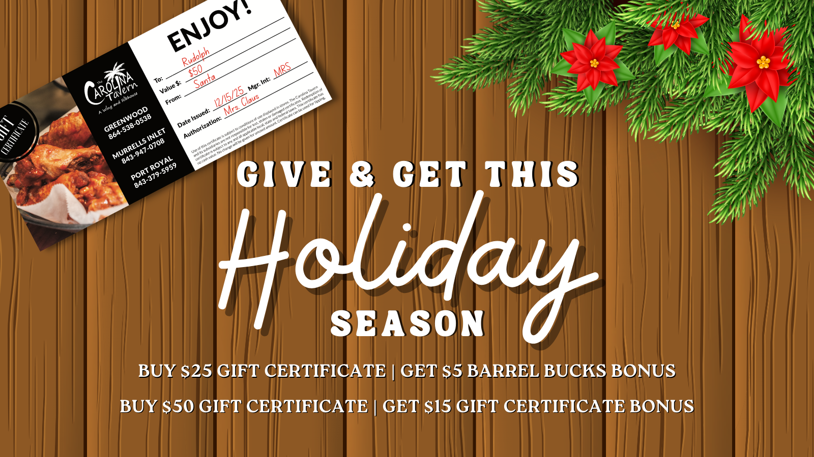 Holiday Gift Certificate special